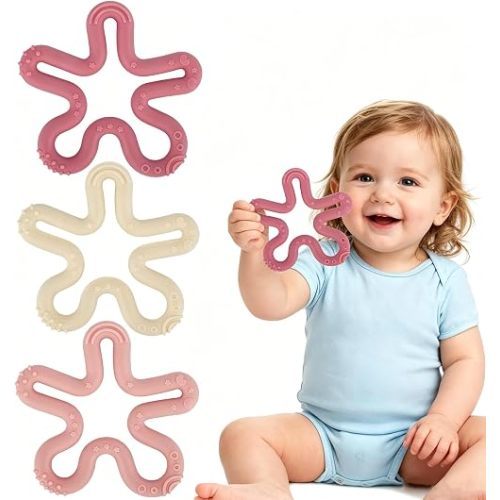 Fu Store 3pcs Coral Flower Ring Teether Baby Teething Toys Silicone Teether