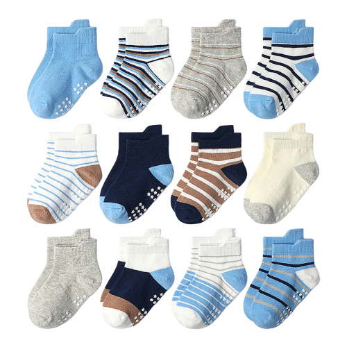 Caqnni Non Slip Kids Toddler Socks with Grippers Baby 12 Pairs Anti Skid Socks for Boys Girls 0-7 Year Children All Seasons All Seasons SOFT & COZY Indoor&Outdoor Wear,0-1 Years