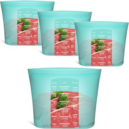 Reusable Storage Bag, 8 Pack 100% Silicone Food Storage Bags Stand Up Zip Lock Bags for Food Container, Freezer Microwave Oven Dishwasher Safe, 2 X-Large(0.8 Gallon) 2 Medium 2 Small 2 X-Small, Aqua