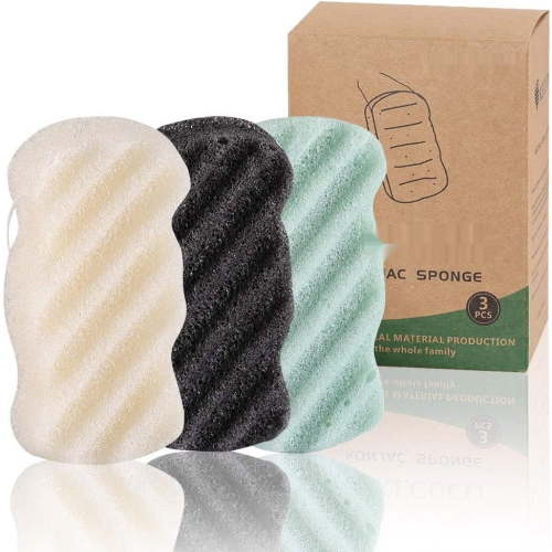 3 Pcs Konjac Bath Sponge Kids, Babys, Infant, Toddler, 100% All Natural KONJAC Shower Body Sponges, 3 Colors Extra Large Size, Safe Oily, Dry, Combination or Sensitive Skin