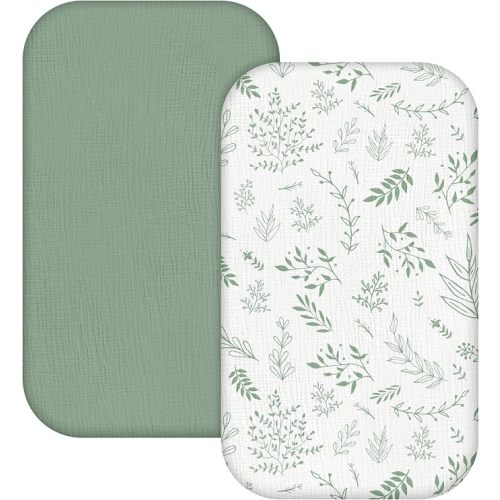 Muslin Bassinet Sheets 2 Pack, Soft Fitted Bedside Sleeper Sheet 33x20 Inch
