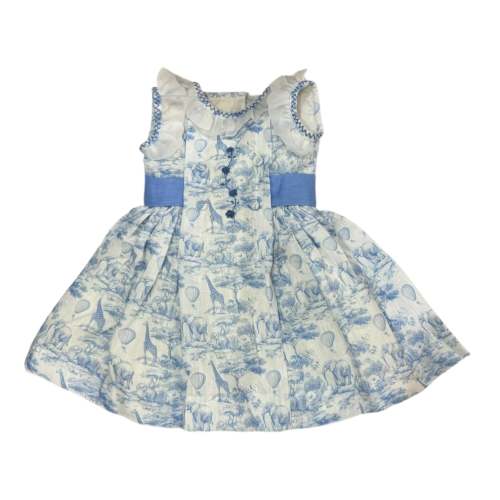 Safari Blue Toile Embroidered Dress (18 Months)