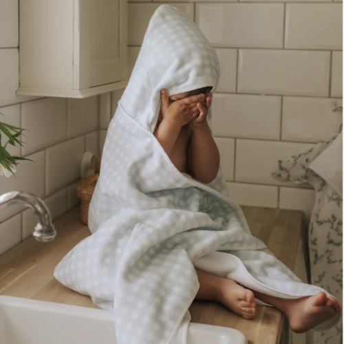 Picnic Gingham Children's Hooded Towel - Blue