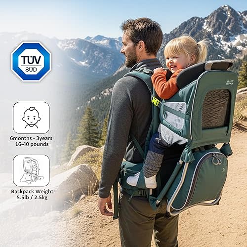 Wipha Baby Backpack Carrier - Lightweight Toddler Hiking Backpack Carrier, Adjustable Baby Carrier with Sunshade, Breathable Design, Large Storage, Travel & Camping (Green)