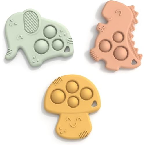 Sensory Toys, Baby Toys 6-12 Months - Animal Shaped, BPA Free Soft and Textured Silicone Teether, Newborn Essentials Must Haves, Baby Essentials, Toddler Toys For Teething Relief (Set of 3)