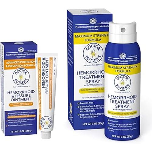Doctor Butler's Hemorrhoid Treatment Bundle - Includes Advanced Hemorrhoid & Fissure Ointment with Lidocaine for Fast Acting Relief and Hemorrhoid Spray with Witch Hazel for Itch Relief*