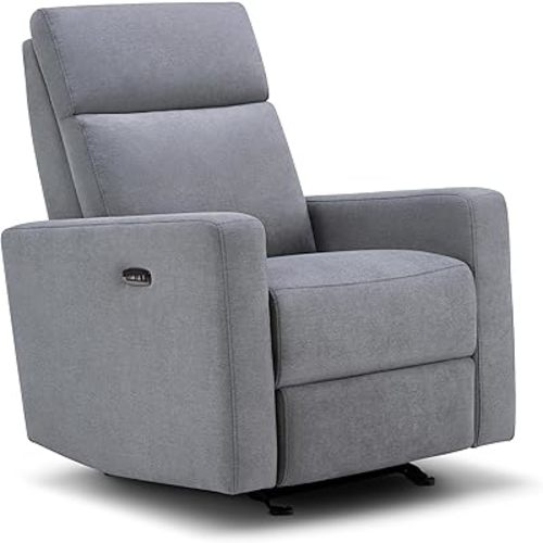 Nurture& The Glider Premium Power Recliner Nursery Glider Chair with Adjustable Head Support | Designed with a Thoughtful Combination of Function and Comfort | Built-in USB Charger (Gray)