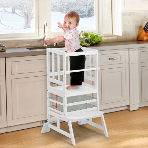 Harriet Bee Adjustable Kids Toddler Standing Tower With Anti-drop Bar, Anti-tip Kids Kitchen Step Stool & Reviews | Wayfair