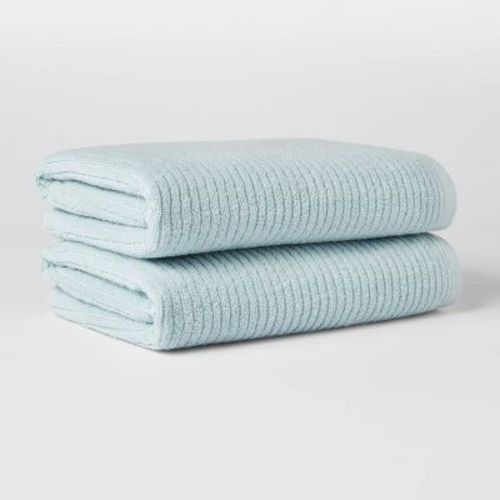 2pk Quick Dry Ribbed Bath Towel Set Washed Aqua- Threshold™: Cotton Terry, Midweight, Oeko-tex Certified