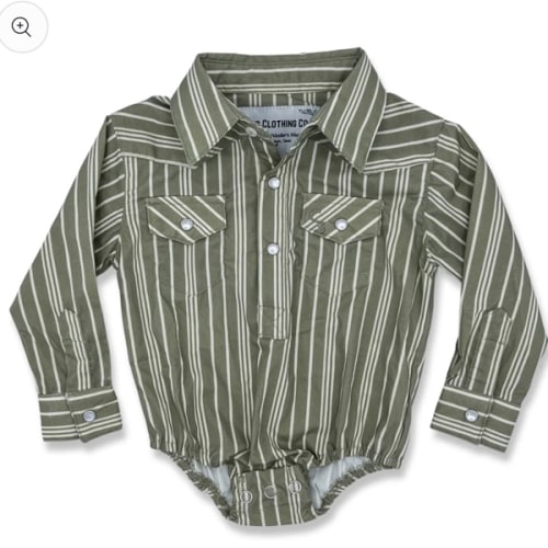 Vintage Green Stripe Long Sleeve Pearl Snap Onesie – Cowkid Clothing Company