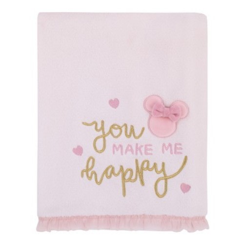NoJo Disney Minnie Mouse My Happy Place Pink Super Soft Appliqued Baby Blanket