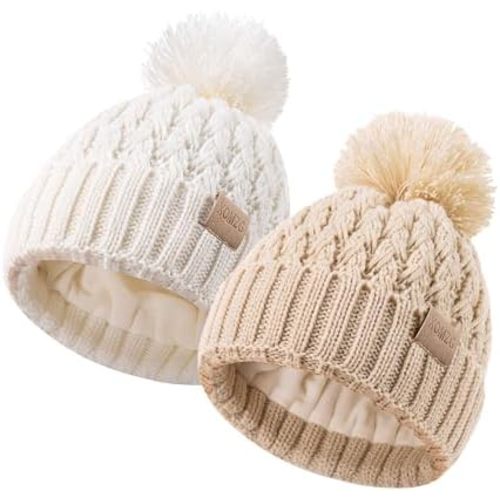 Baby Beanie Hats with 2-Pack, Warm Winter Hats for Boys and Girls Hats for 0-36 Month