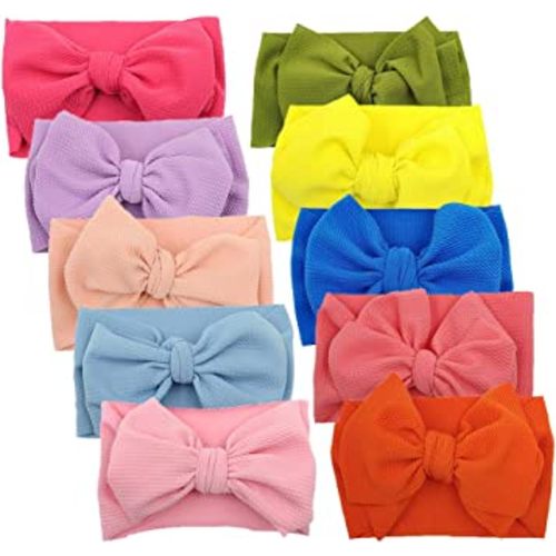 KIDOCHEESE Big Bows Headbands with Elastics Nylon Oversized Head Wraps and Large Hair Accessories for Newborns, Infants, Toddlers, and Kids