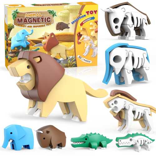Magnetic Animal Building Toys, Montessori Toddler Learning Toy, STEM 3D Safari Puzzle Blocks, Educational Travel Toy, Unique Birthday Gift