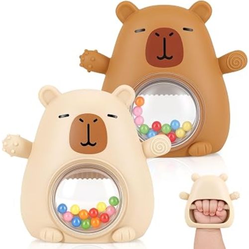 Baby Teething Toys, Silicone Sensory Teether Toy with Rattle 2 Pack