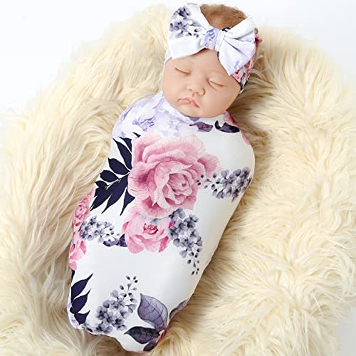 Galabloomer Newborn Receiving Blanket Headband Set Baby Flower Swaddle