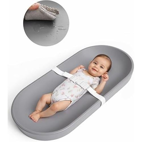 COMOMY Baby Changing Pad for Dresser - Wipeable Changing Pad with Restraining Belt, Waterproof, Soft, Lightweight and Portable, Easy to Clean for On The Go Diaper Change, Grey