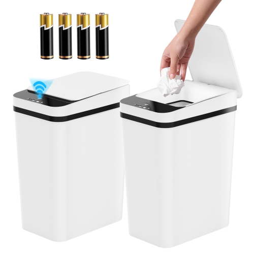 Riousery 4 Gallon Touchless Trash Can Pack with Motion Sensor Lid for Bathroom Kitchen White