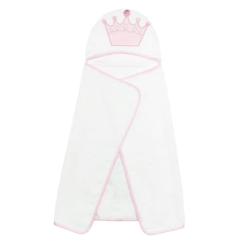 Unisex Baby Cotton Hooded Towel Wrap, Baby Bath Towel, Adorable Crown, White