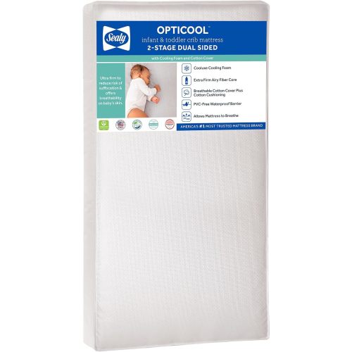 Sealy Baby 2 Stage Infant Crib Mattress Plus Toddler Bed Fit, Breathable, Cooling Foam Cotton Cover, Dual Firmness & Ultra-Lightweight, OptiCool