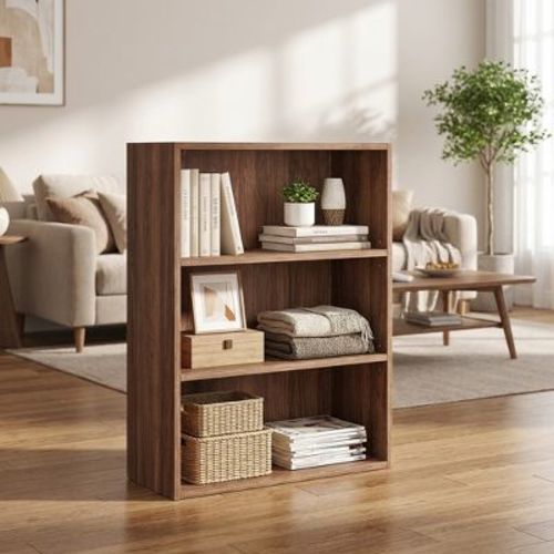 LEDREM 3-Tier Bookcase, Bookshelf with Adjustable Storage Shelves, Open Shelving, Columbia Walnut