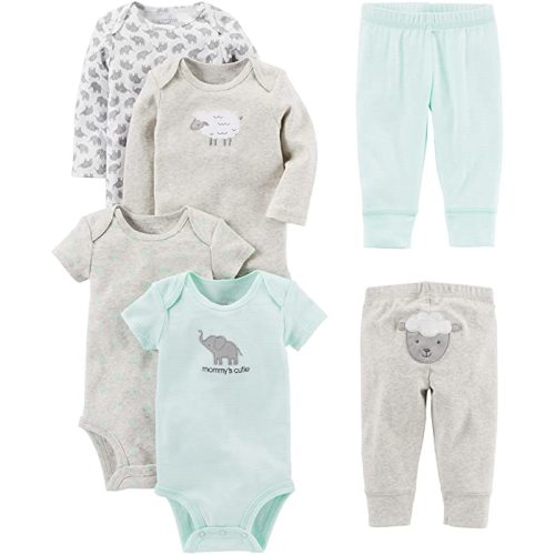 Simple Joys by Carter's Unisex Toddlers and Babies' 6-Piece Neutral Bodysuits (Short and Long Sleeve) and Pants Set