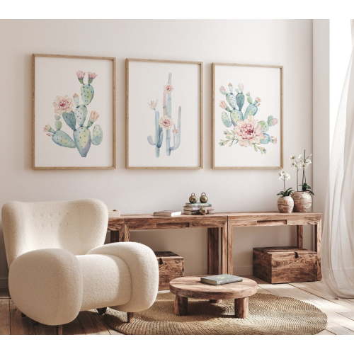 UNFFRAMED Nursery Decor Cactus, Floral Cactus Wall Art Nursery, Cactus Nursery Decor, Nursery Decor Girl, Flower Cactus Nursery Decor, Floral Cactus #430 Set 3 Prints 8x12