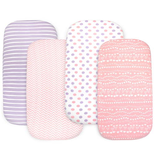 Baby Bassinet Sheet Set for Boy and Girl, 4 Pack Organic Cotton Universal Fitted Bedding Cover for Oval, Hourglass & Rectangle Bassinet Mattress, Fitted Sheets Size 32 x 16 x 4 Inches