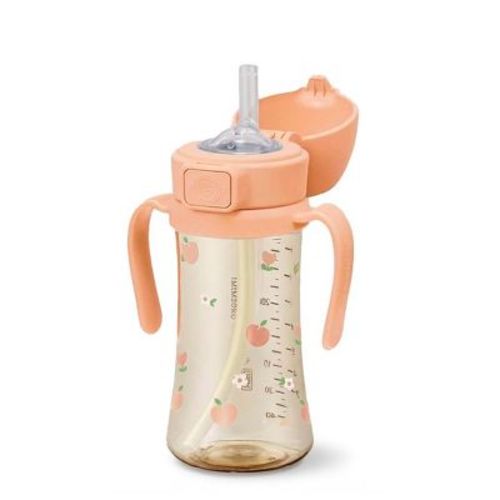 Grosmimi PPSU Straw Cup with Flip Top - 10oz (12 Months+) Stage 2 Straw Coral flower 10oz