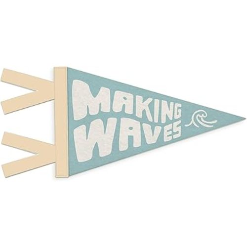 Coastal Beach Room Decor, Making Waves Wall Hanging Pennant Flag Banner, Blue Coastal Beach Wall Decorations for Nursery Kids Room Bedroom Playroom Decor