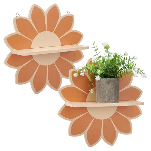 UNICRAFTALE 2 Set Flower Wall Shelf Boho Wooden Wall Shelves Bohemian Arrangement Holders Hanging Display Flower Decor Shelf for Living Room Bathroom Bedroom Decorative