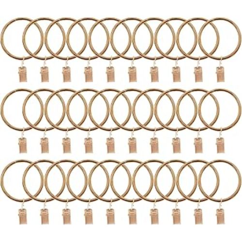 Curtain Ring with Clips,Iron Drapery Clips Hooks,TTZEZE Rustproof Curtain Clip Rings Hooks,30PCS Curtain Hooks for Curtain Rod Dia.38mm/1.5'' THK 4mm/0.16'', Rose Gold