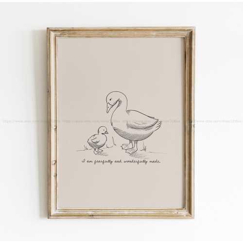 Fearfully and wonderfully made Christian Nursery Decor Rustic Christian Printable Cottagecore Baby Room Decor Duck Nursery Theme Prints