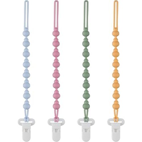 4 Pack Pacifier Clip Compatible with Tommee Tippee, One Piece Silicone Pacifier Holder Clips, Rust-Free Soft Silicone, Flexible Clip with Stylish Round Design, Ideal for Pacifiers and Teethers