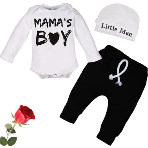 VAIZIQ Baby Boy Clothes Newborn Fall Outfits Round Neck Letter Printed Romper+Pants+Hat 3PCS Outfits