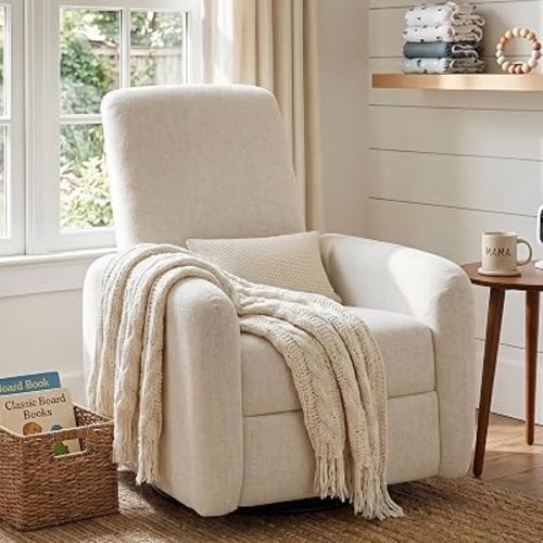 Nursery Rocking Chairs, 270° Oversized Power Swivel Glider Rocker Recliner w/USB & Type-C Charging Port, Rotating Rocking Reclining Nursing Chair for Breastfeeding, Living Room,Bedroom,White