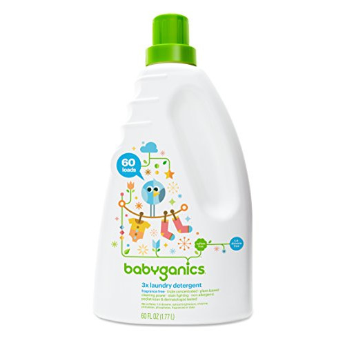 Babyganics 3X Baby Laundry Detergent, HE compatible, Stain-Fighting, Fragrance Free, 60 Fl Oz