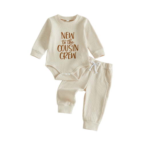 Loicainy Newborn Infant Baby Boy Fall Clothes Set 3 6 9 Months Embroidery Crew Neck Long Sleeve Romper and Pants 2Pcs Outfits