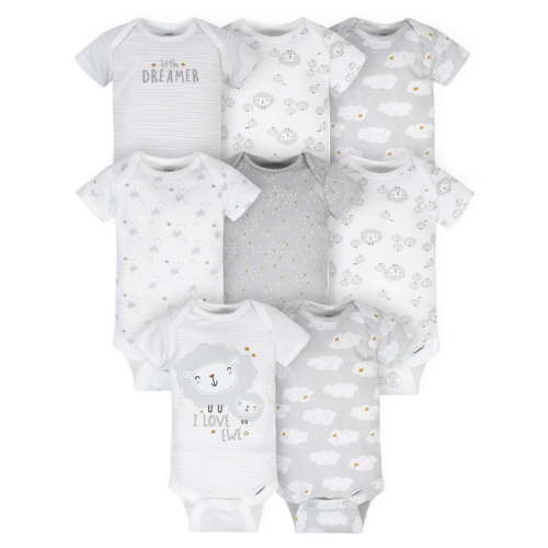 Gerber Baby Boy or Girl Gender Neutral Short Sleeves Onesies Bodysuits, 8-Pack (Newborn - 12 Months)