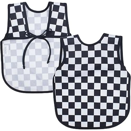 BapronBaby Black Checkerboard Bapron - No Neck Tie Safer Bib for Baby & Toddler - Soft Waterproof Stain Resistant - Machine Washable - Sz Baby/Toddler 6m-3T