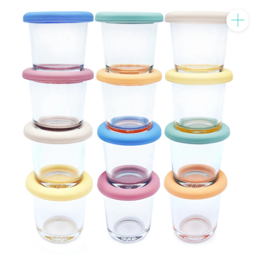 4oz Glass Baby Food Storage Jars | Food Grade Silicone Lids | Set of 12 | Neutral Colors