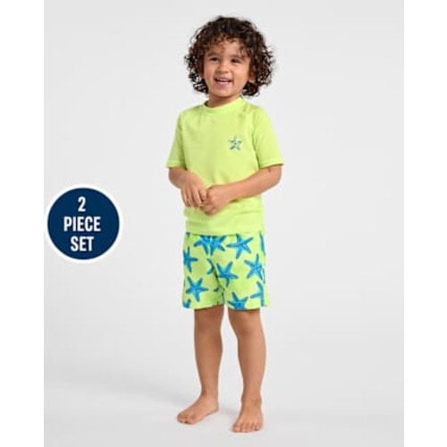 Baby And Toddler Boys Short Raglan Sleeve Graphic Rashguard Swimsuit - YELLOW | The Children's Place