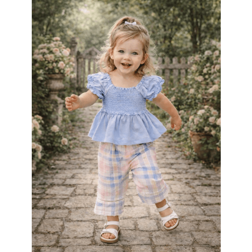 Smocked Blouse & Pant Set, Dusty Plaid