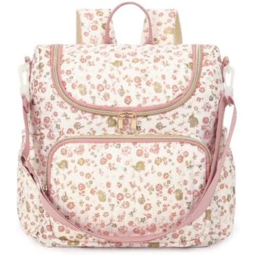 Quilted Diaper Bag Backpack Large Floral Puffy Backpack Multi-compartment Baby Storage Backpack for Travel Hospital