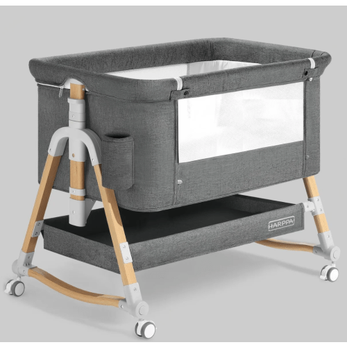 HARPPA Cuddly 3-in-1 Baby Bassinet Bedside Sleeper for Reflux | Attaches to Bed, Adjustable 5 Heights, Non-Toxic & CPSC Certified | Sturdy Aluminum Frame, Portable Wheels, Tool-Free Setup, Gentle Rocking | Perfect for Newborns, Infants, Small Spaces & Saf