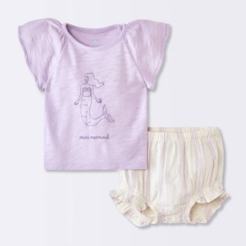 Baby Girls' 2pc Mermaid Graphic T-Shirt and Striped Bloomer Set - Cloud Island™ Purple 6-9M