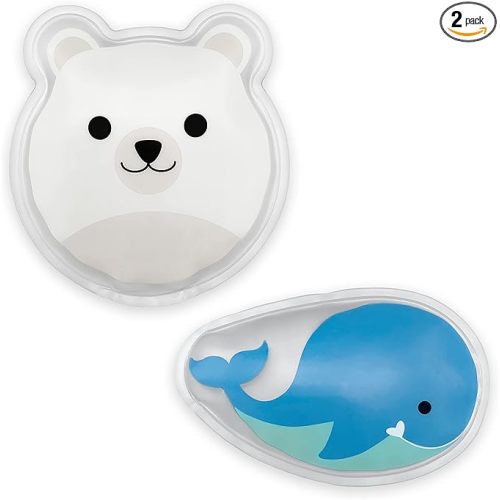 Dr. Brown's Cold Comfort Compress Baby Ice Pack, Freezable Reusable First Aid Pain Relief for Kids, Polar Bear and Whale, BPA Free – 2-Pack