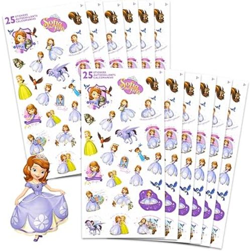 Sofia The First Party Favors for Boys & Girls Bundle ~ 12 Pack Sofia The First Sticker Sheets for Kids Birthday Party Goodie Bags | Sofia The First Party Supplies