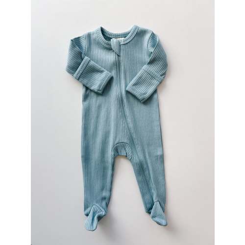 Dusty Blue Ribbed Footie