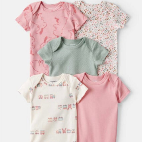 Baby Girl 5-Pack Train Floral Multipack Bodysuits - Green/Pink | Carter's